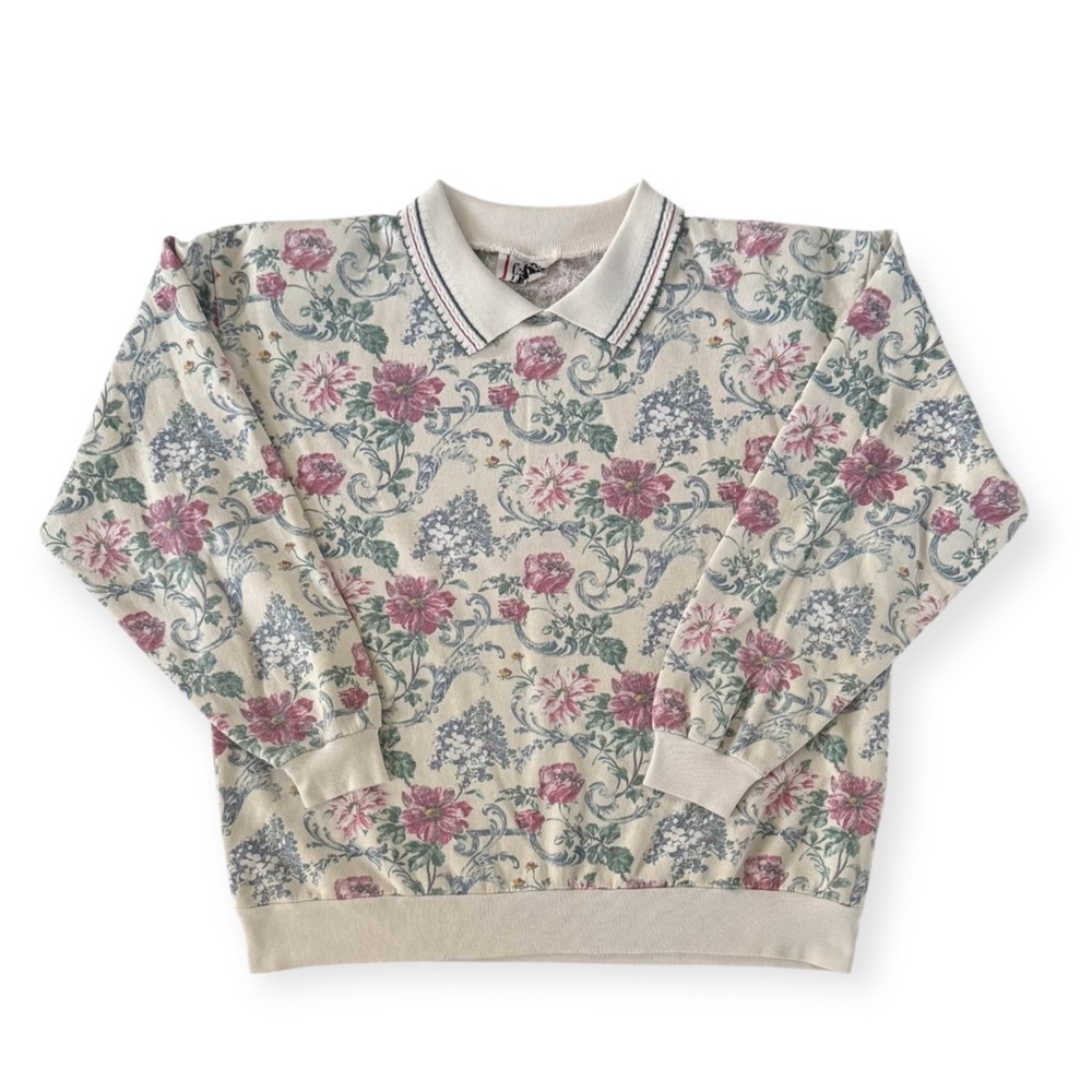Vintage Floral Collared Sweatshirt